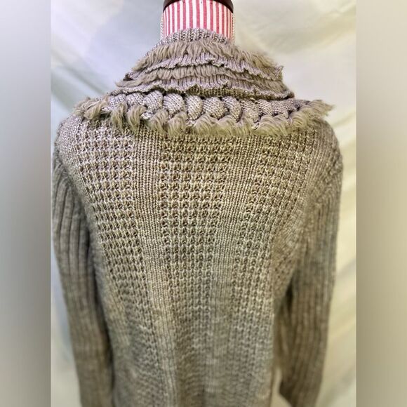 Tan Boho Cardigan Sweater Knit Braided Fur Cottagecore Fairycore Whimsy Sioni - Picture 7 of 8